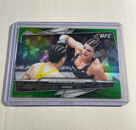 2025 Topps Chrome UFC Mackenzie Dern Green refractor card is numbered 35/99.