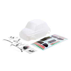 Fiat Abath 595 White Painted Body Set w/ Decal (175mm Wheelbase), for Q & MT Series