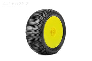 Block In 1/8 Truggy Tires Mounted on Yellow Dish Rims, Super Soft (2)